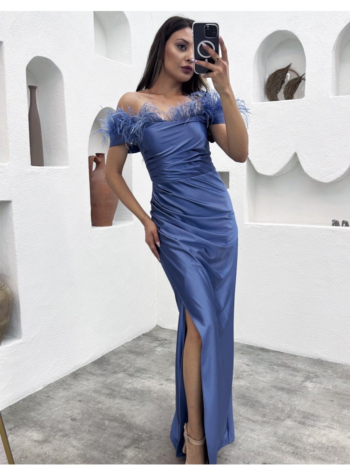 OFF-SHOULDER HIGH-SLIT FITTED EVENING GOWN – Arelia's Dream