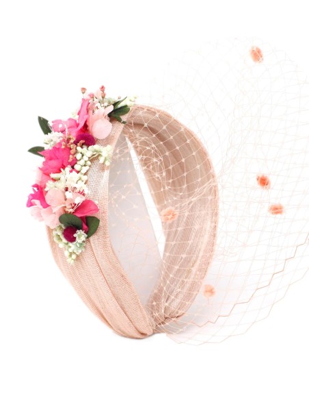 Pink cross headband for guest with preserved flowers for party Pink cross headband for guest with preserved flowers for party