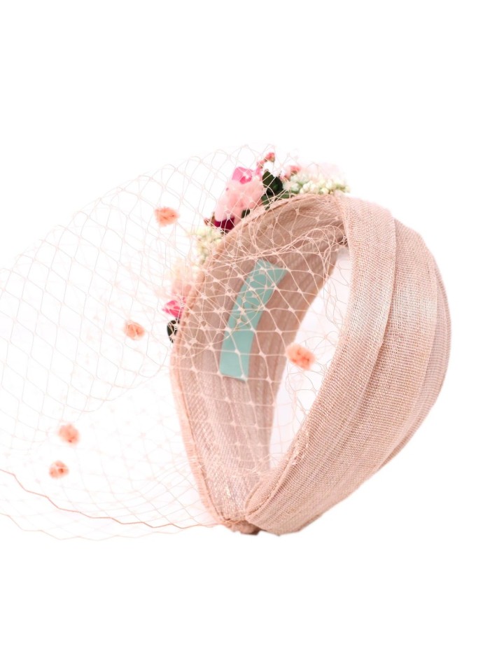 Pink cross headband for guest with preserved flowers