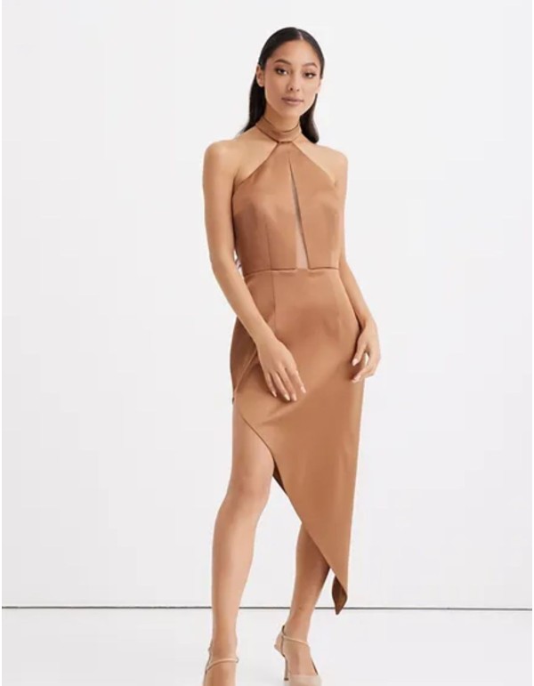Asymmetric halter neckline party dress