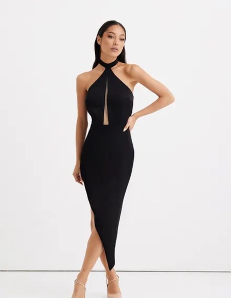 Vestido de fiesta asimétrico escote halter