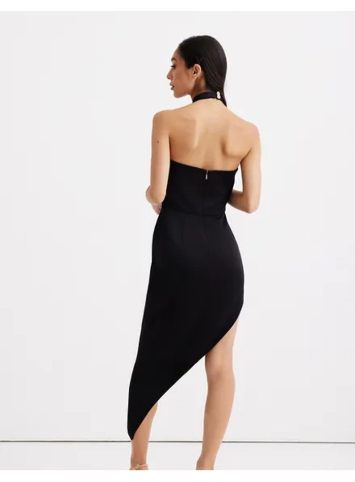 Vestido de fiesta asimétrico escote halter
