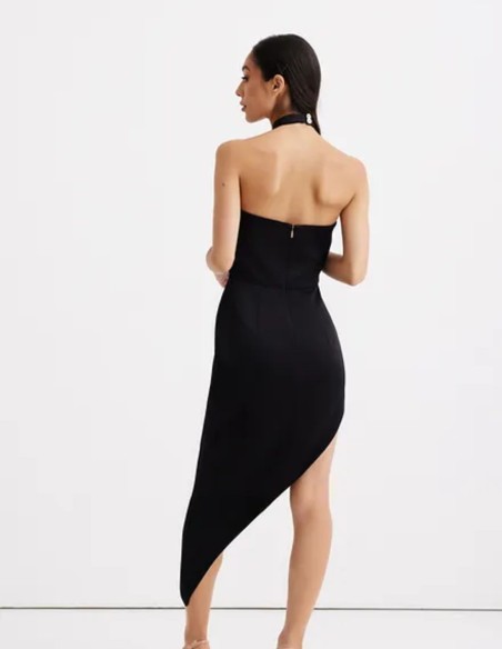 Vestido de fiesta asimétrico escote halter