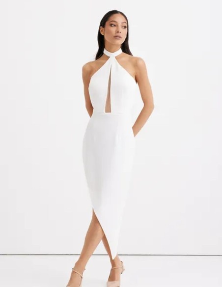 Asymmetric halter neckline party dress
