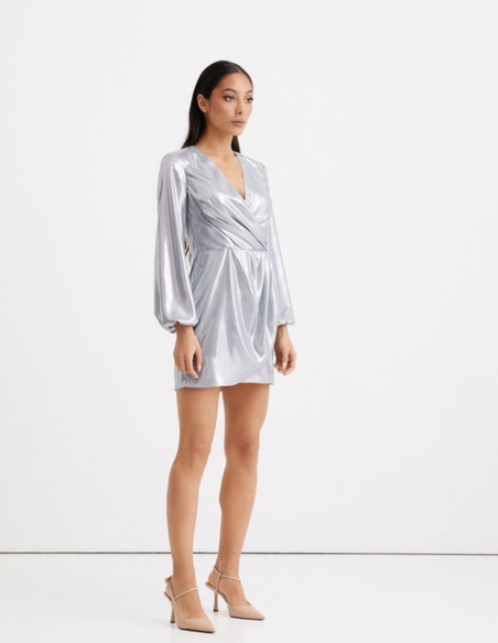 Mini robe de soirée fluide à manches longues