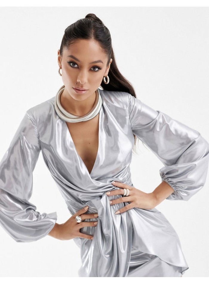 Long sleeved flowing mini dress with neckline