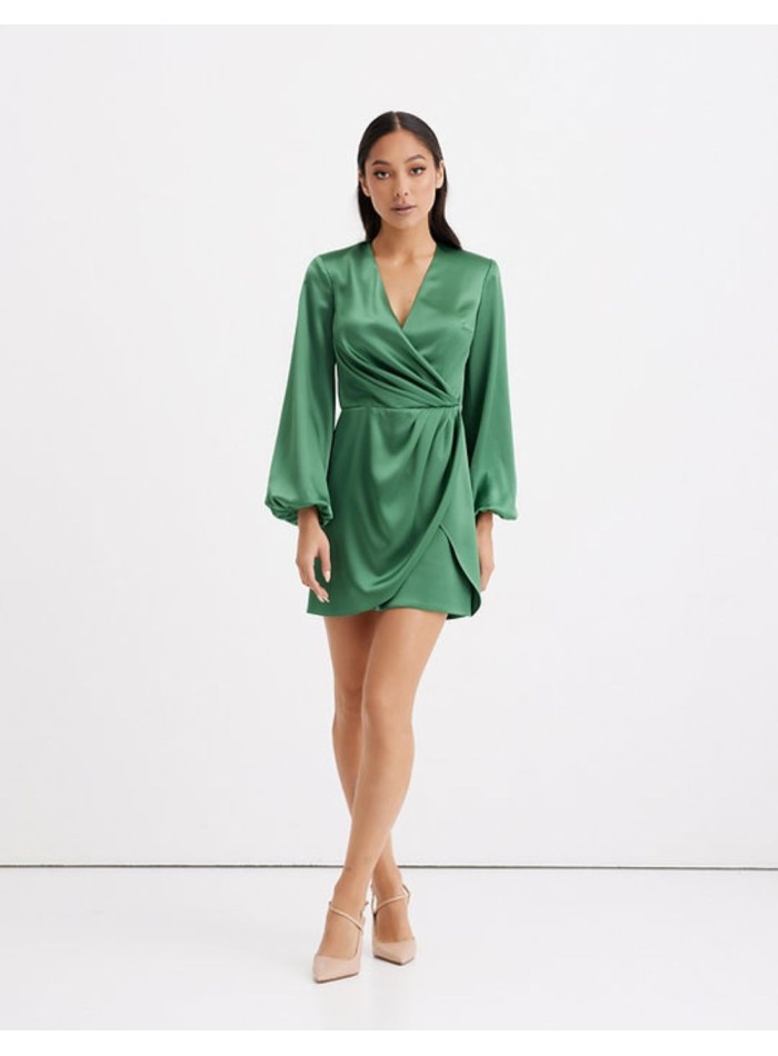 Long sleeved flowing mini dress with neckline