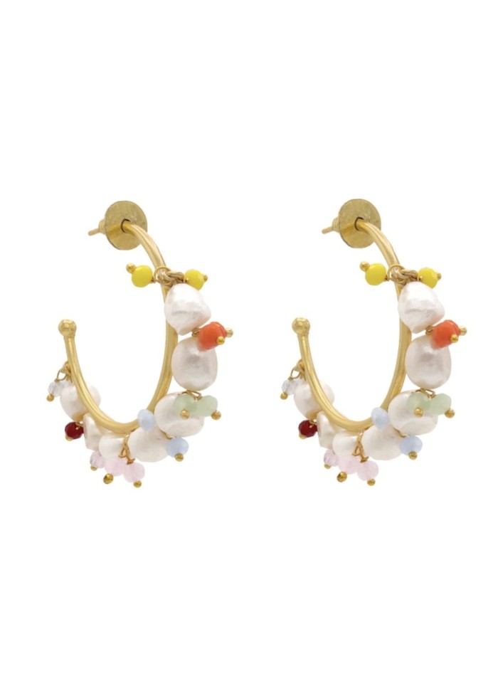 Pearl and stone hoop party earrings