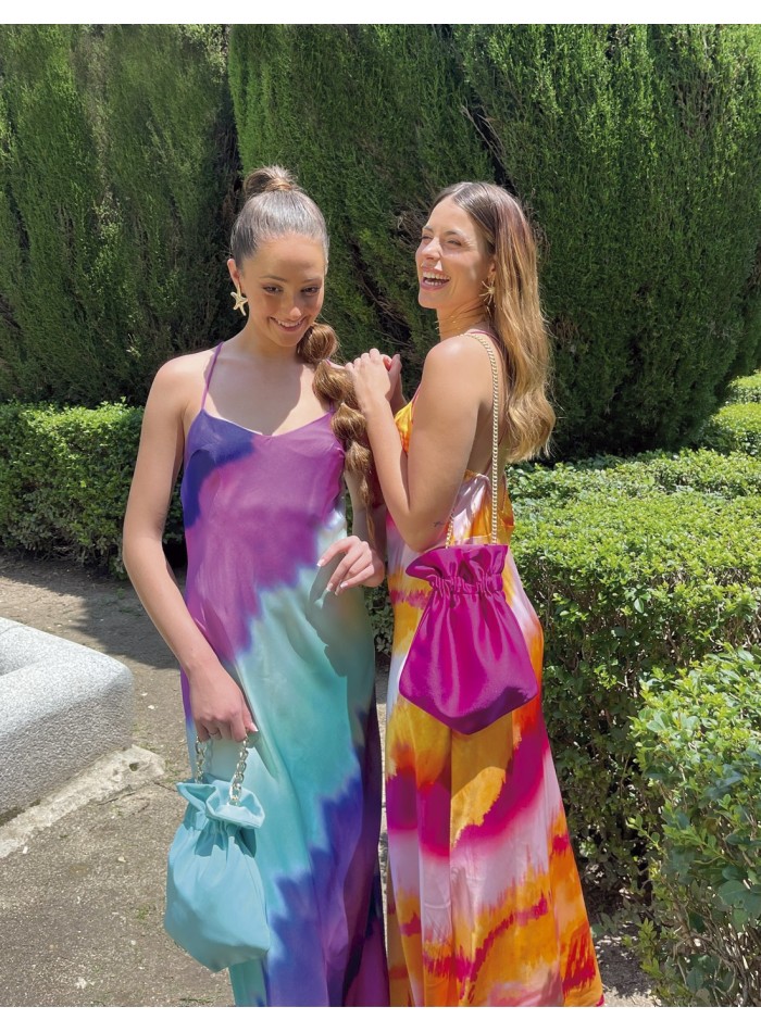 Tie-dye strapless and cross-back guest dress