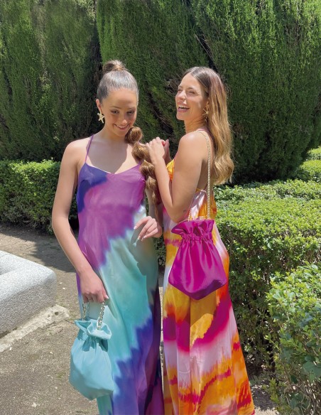 Tie-dye strapless and cross-back guest dress