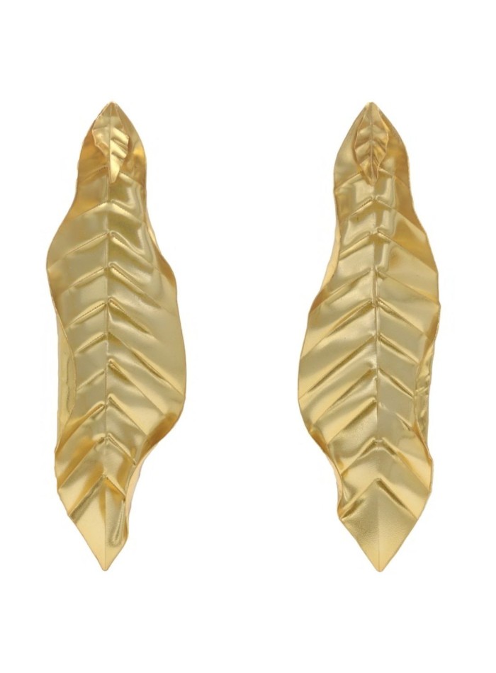 Gold plated leaf shaped party earrings