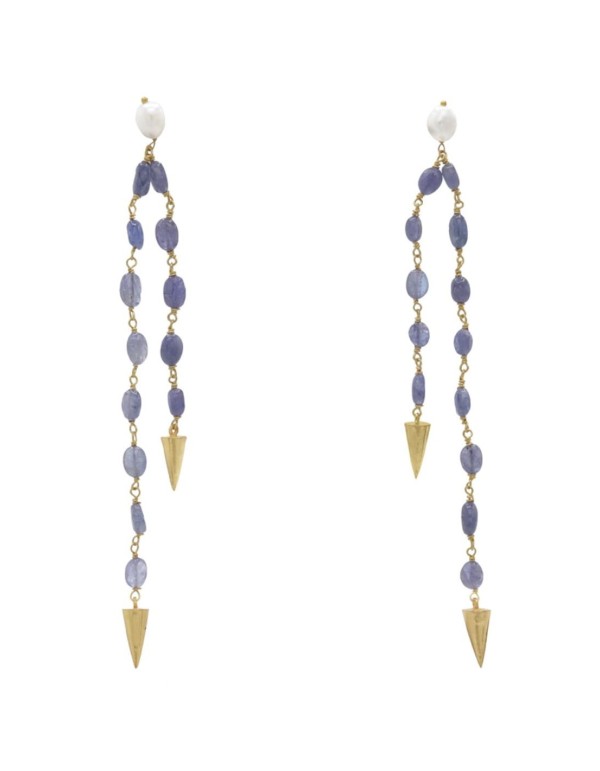 Long party earrings with blue stones