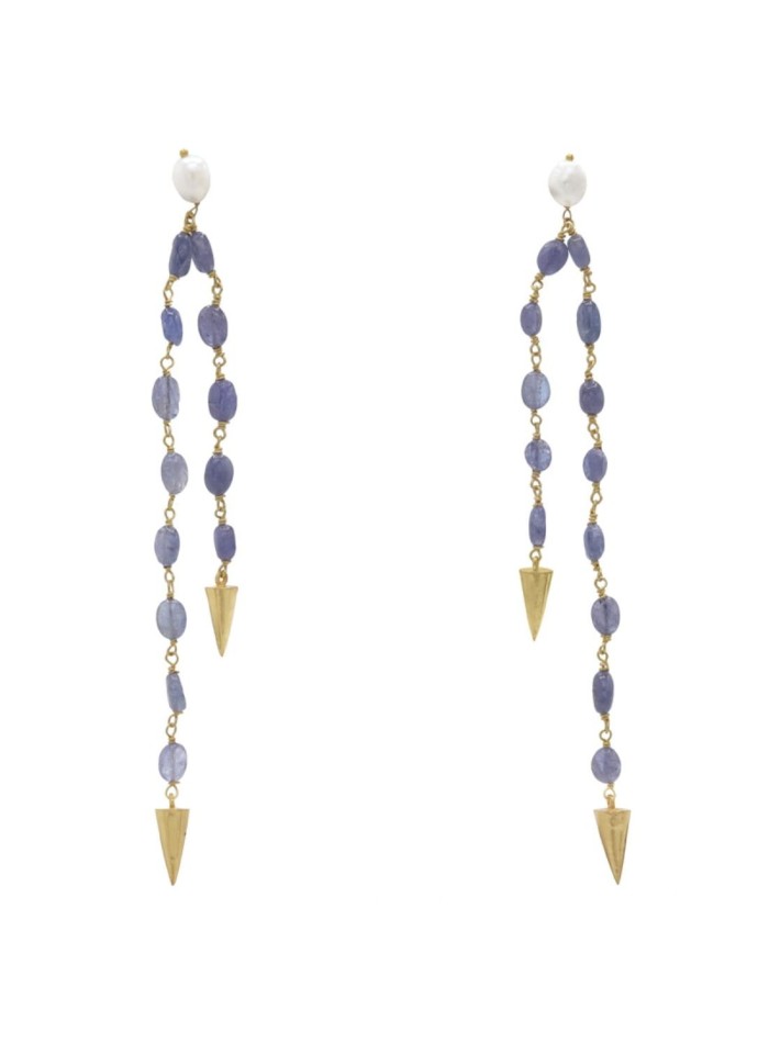 Boucle d'oreilles longues avec pierres bleues