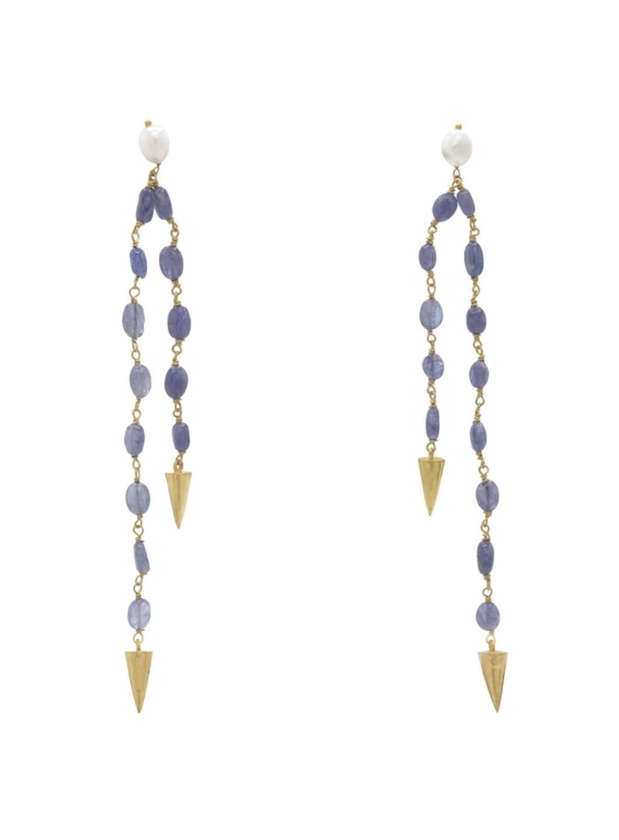 Long party earrings with blue stones