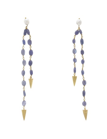 Long party earrings with blue stones