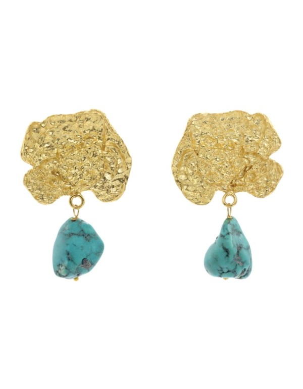 Pendientes de fiesta dorados con piedra turquesa