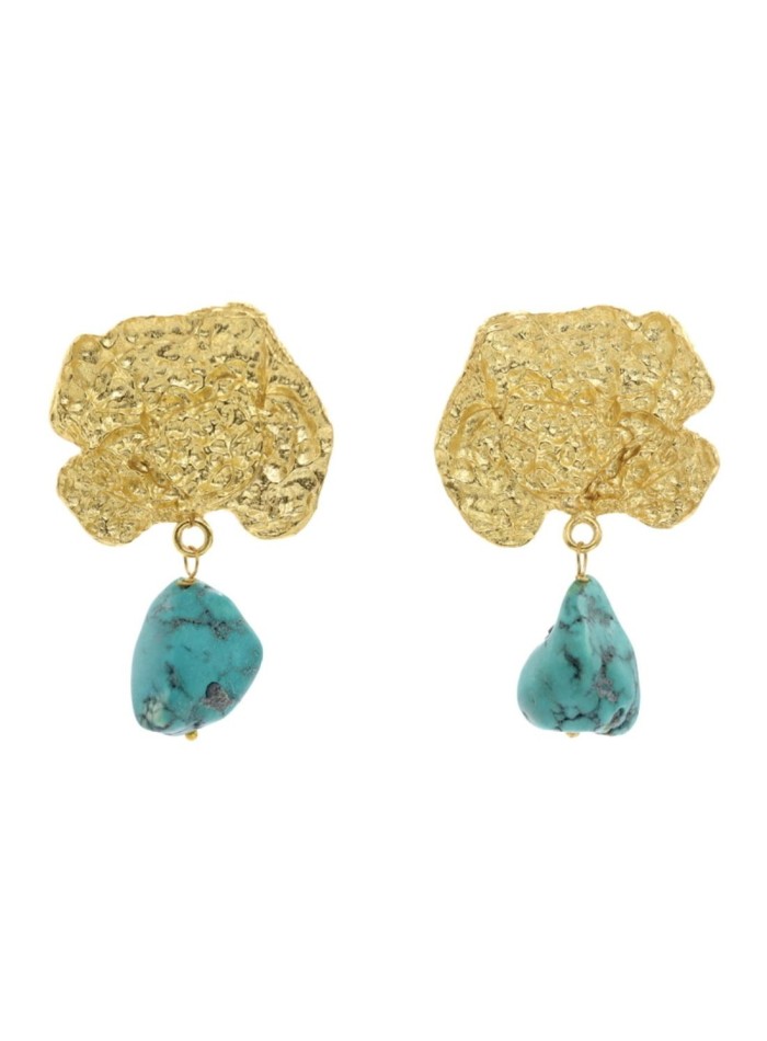 Gold party earrings with turquoise stone