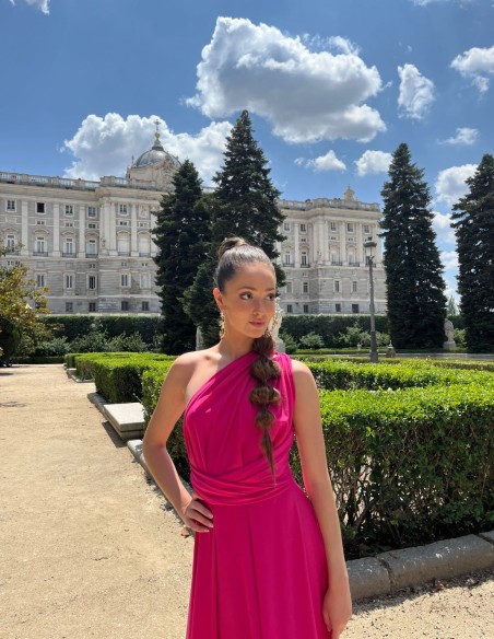 Vestido largo de fiesta multiposicion en color frambuesa, perfecto para esta temporada. Llévalo de la forma que mas te guste.