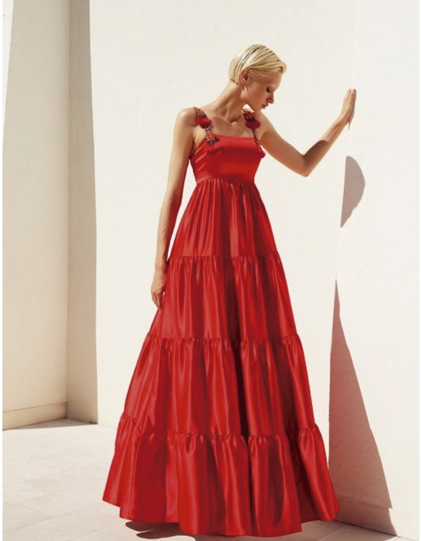 Vestido de fiesta largo con tirantes de abalorios