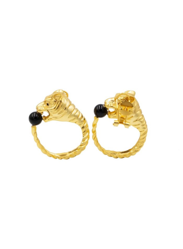 Boucle d'oreilles d'or avec motif tigre