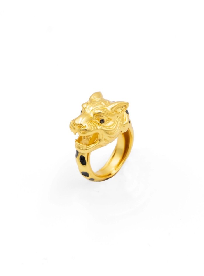 Adjustable gold plated animal head party ring