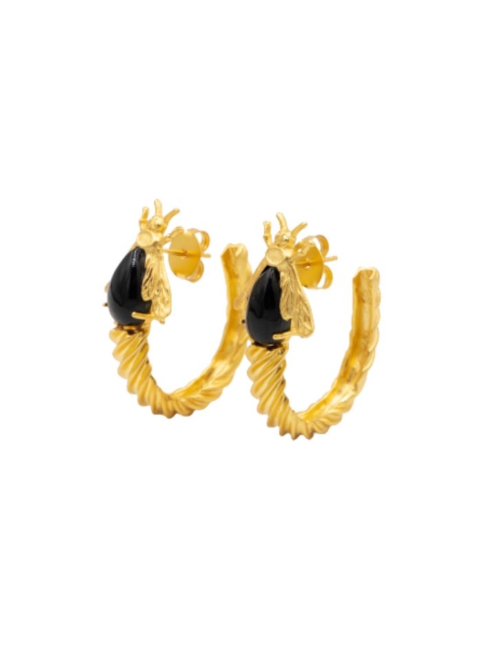 Gold hoop party earrings with beetles