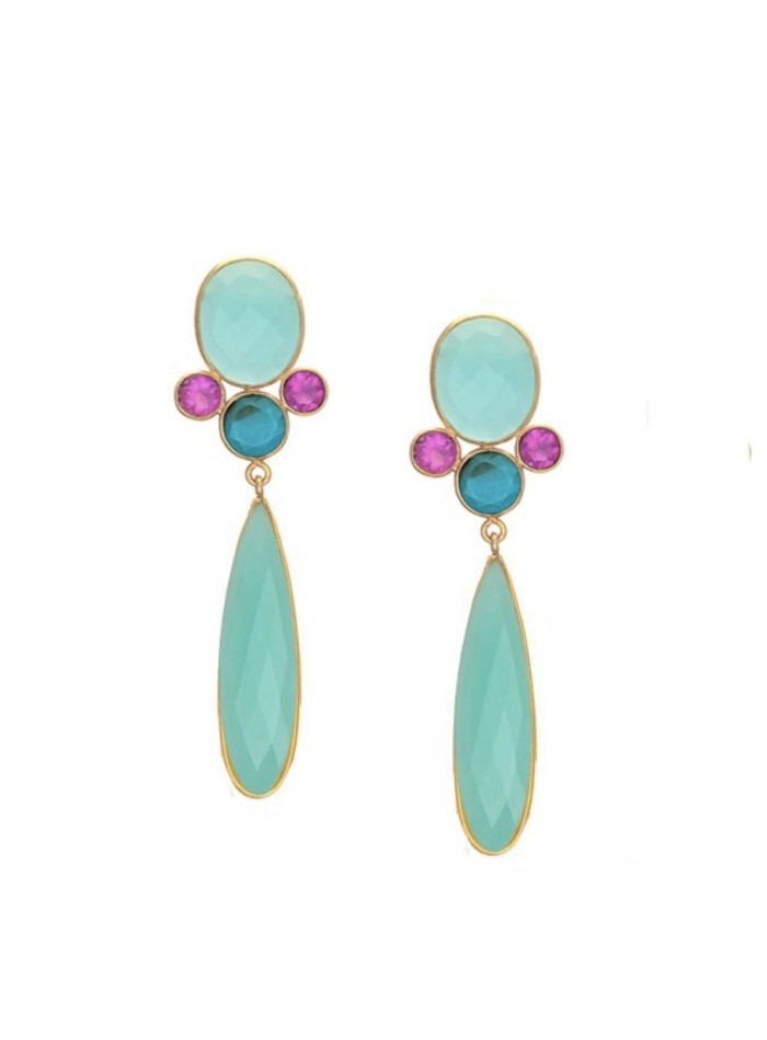 Long party earrings with aquamarine teardrop