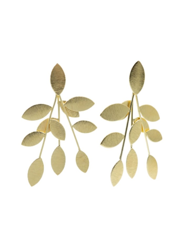Long gold plated party earrings leaves