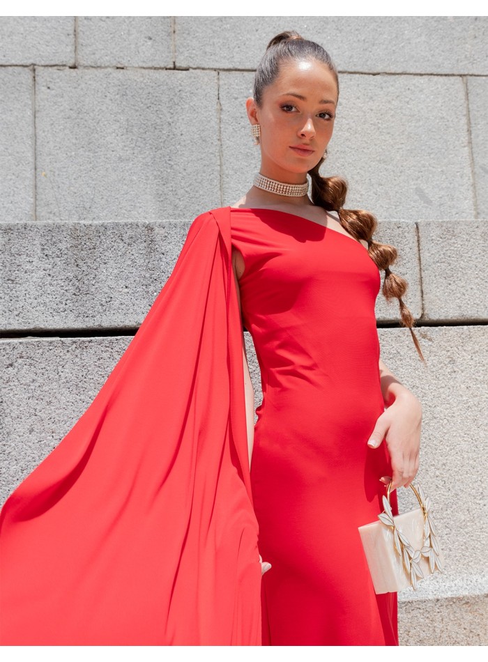 Vestido de fiesta midi ajustado con detalle capa naranja