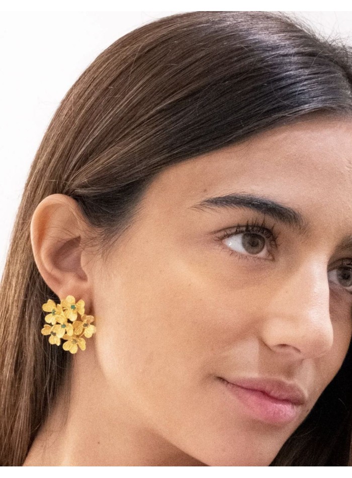 Gold plated green onyx stone earrings - Roxana Zurdo