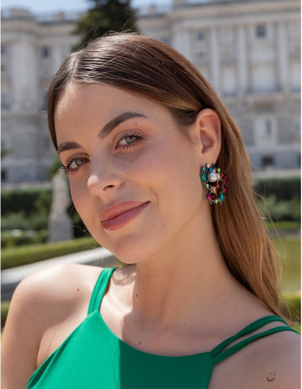 Boucle d'oreilles circulaires multicolores en forme de vague