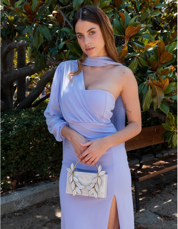 Hard pearly clutch bag with high quality leaf handles 2