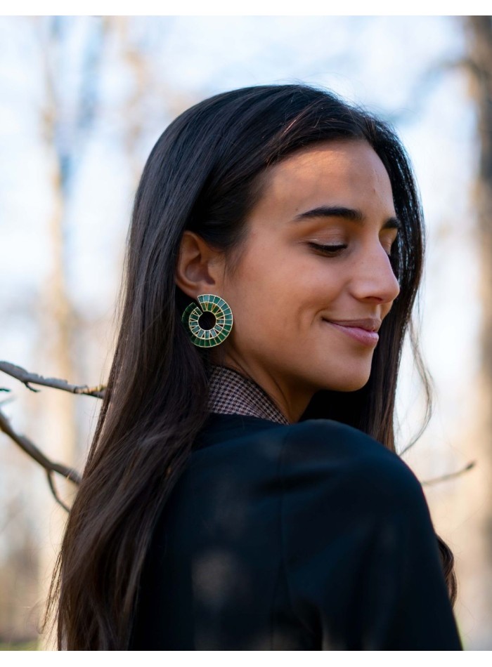 Boucle d'oreilles circulaire en onyx vert - Roxana Zurdo