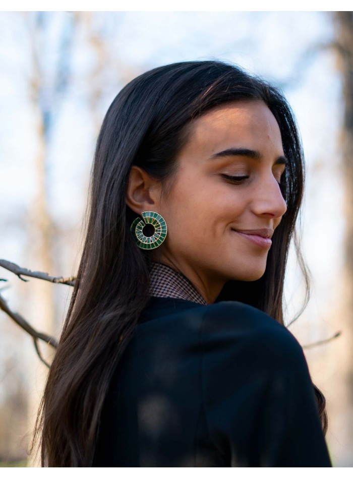 Green onyx circular party earrings - Roxana Zurdo