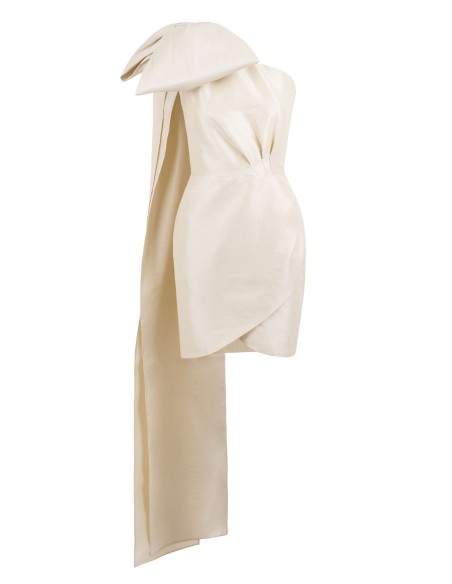 Asymmetric party dress with off-the-shoulder bow - Teresa Andrés Gonzalvo
