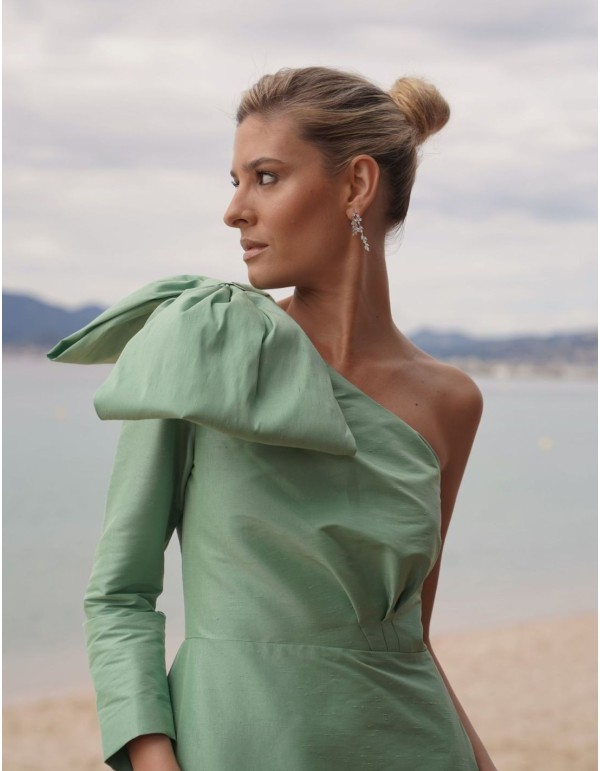Robe longue de fête à encolure asymétrique et dentelle -...