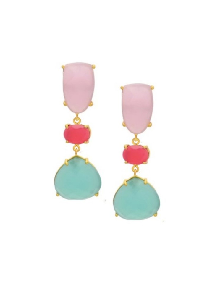 Party earrings with stones with three geometric shaped stones perfect for summer.