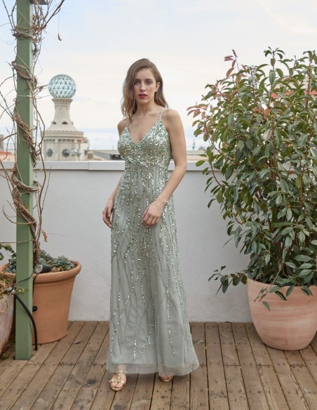Mint party dress with neckline and sequins