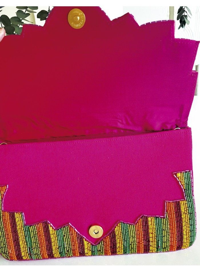 Handcrafted beaded flap clutch purse , multicolor rich design and 1  compartment - Traditionally Yours