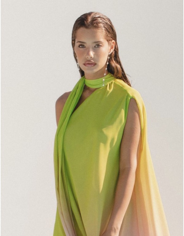 Vestido largo escote asimétrico multicolor 2