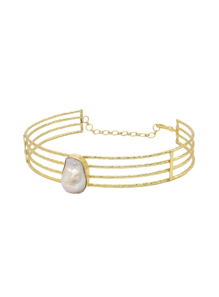 Gold choker with white moonstone