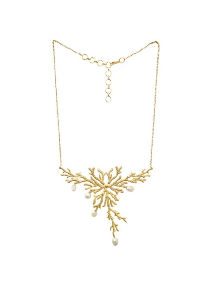 Gold necklace with reef ornament and white pearls
