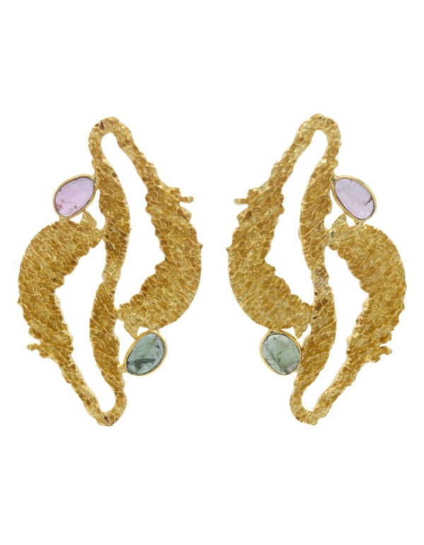 Boucles d'oreilles en forme d'algues avec des pierres...
