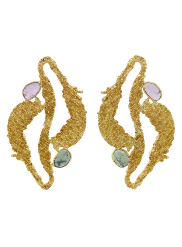 Boucles d'oreilles en forme d'algues avec des pierres naturelles