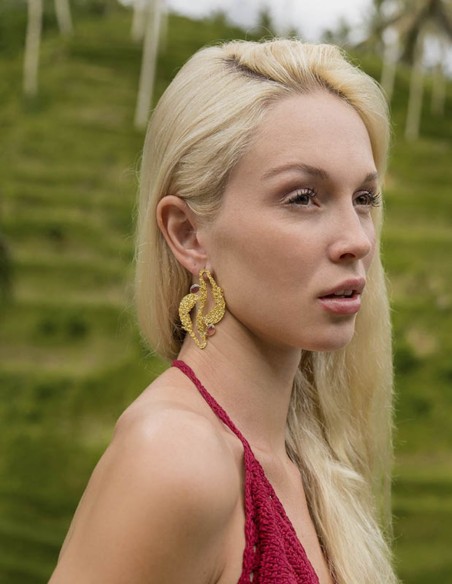 Boucles d'oreilles en forme d'algues avec des pierres naturelles