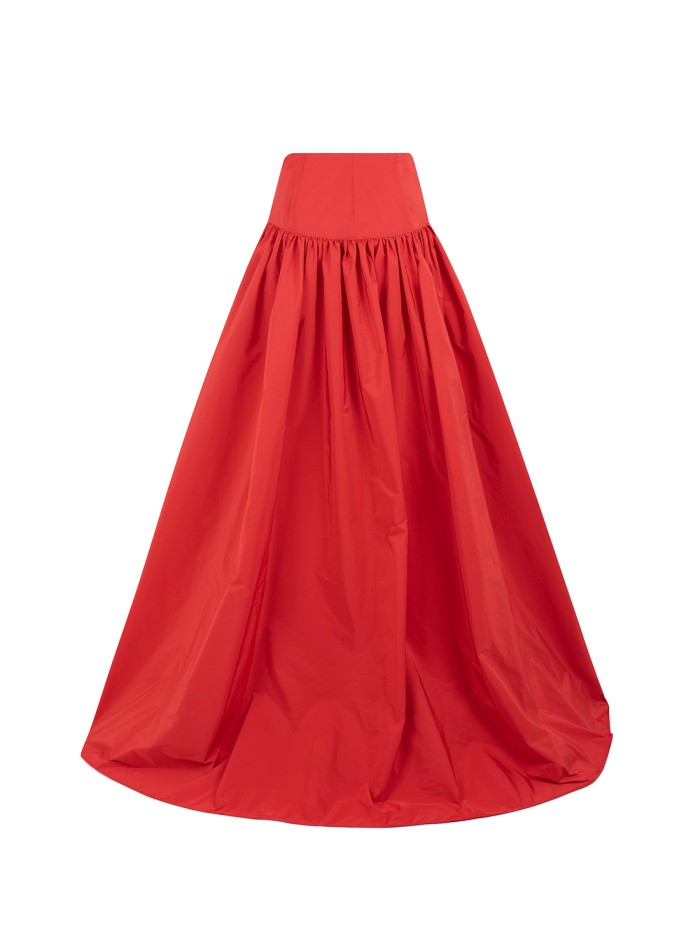 Long party skirt with high waist and ruffles red