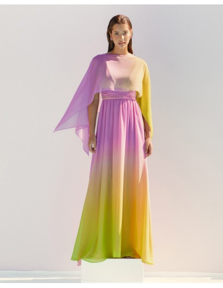 Vestido largo de fiesta vaporoso multicolor con capa  para invitada Vestido largo de fiesta vaporoso multicolor con capa  para invitada