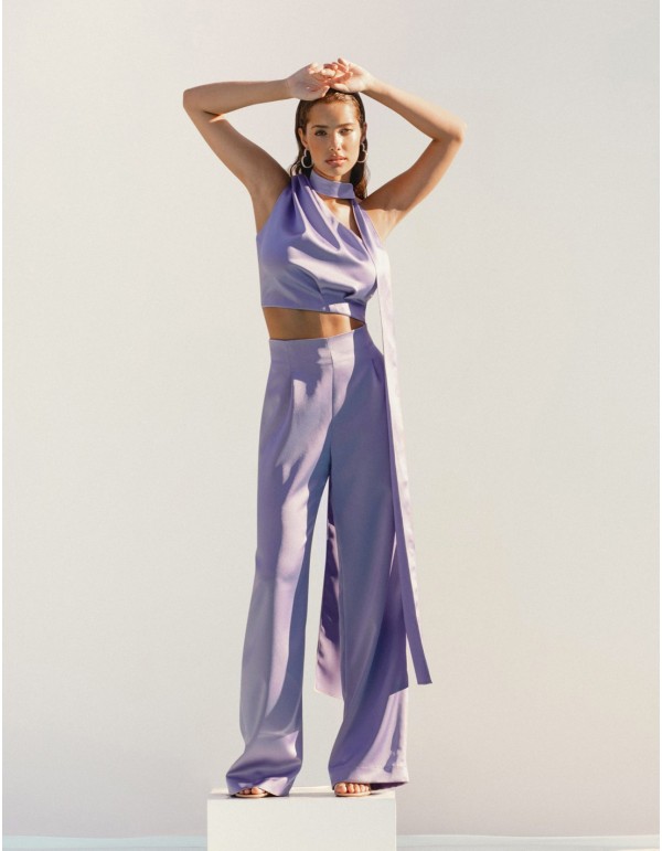 Pantalon de fête long et fluide à taille haute