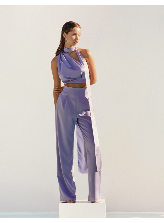 Pantalón largo de fiesta fluidos de cintura alta para invitada