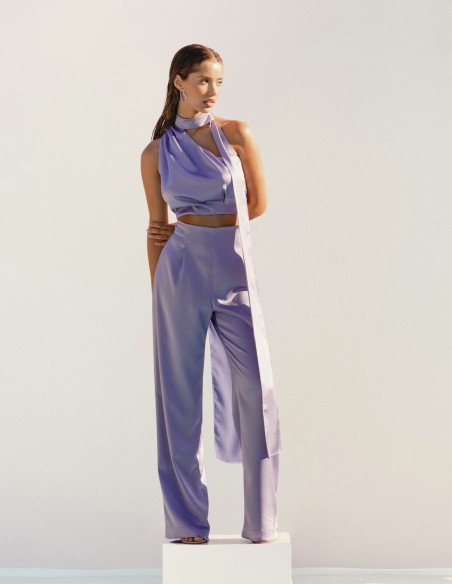 Pantalón largo de fiesta fluidos de cintura alta para invitada Pantalón largo de fiesta fluidos de cintura alta para invitada